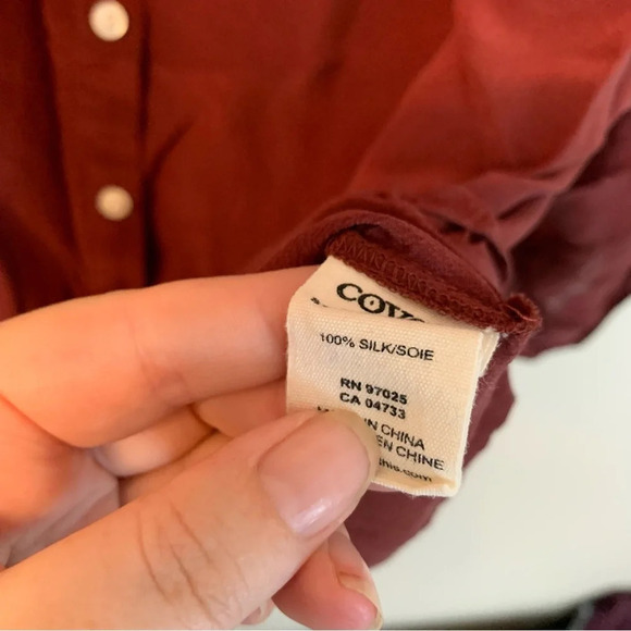 Covet Burgundy  100% Silk Button Down Shirt Blouse L - Picture 3 of 7